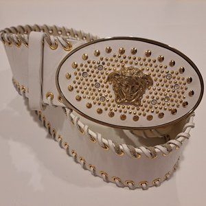 Versace Women's White Gold Leather Belt 39"